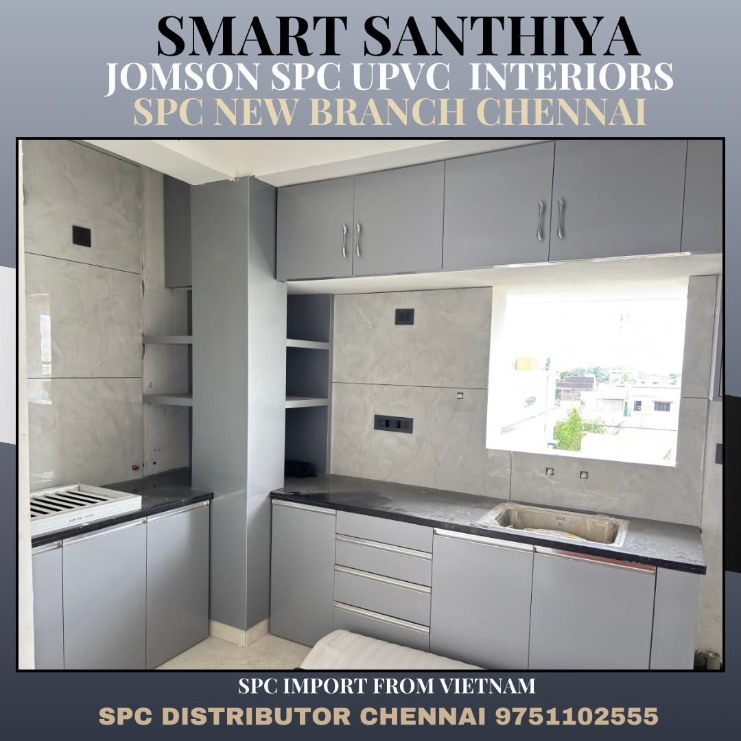 spc grey color modular kitchen chennai
